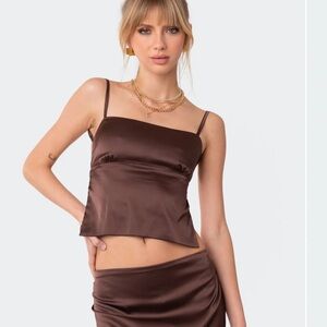 Edikted Satin Brown Backless Top